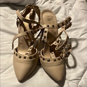 Liliana Cream Studded Cage Heels